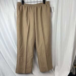 Alfred Dunner Womens Pants 16P Beige Elastic Waist Pull On Straight Leg Trousers
